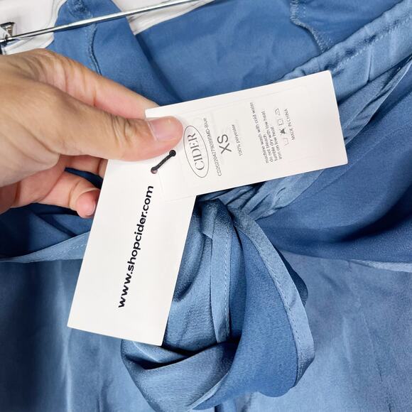 New Cider XSmall XS Blue Satin Tie Back Strapless Mini Dress Cocktail Tube - Picture 9 of 10